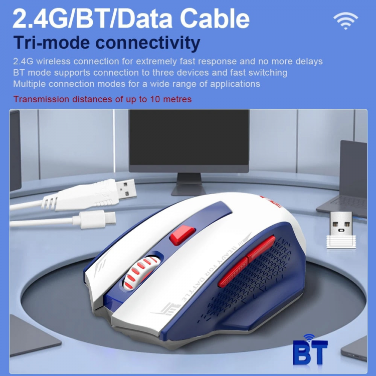 خرید موس Redragon Woki - بی‌سیم - سفید/آبی